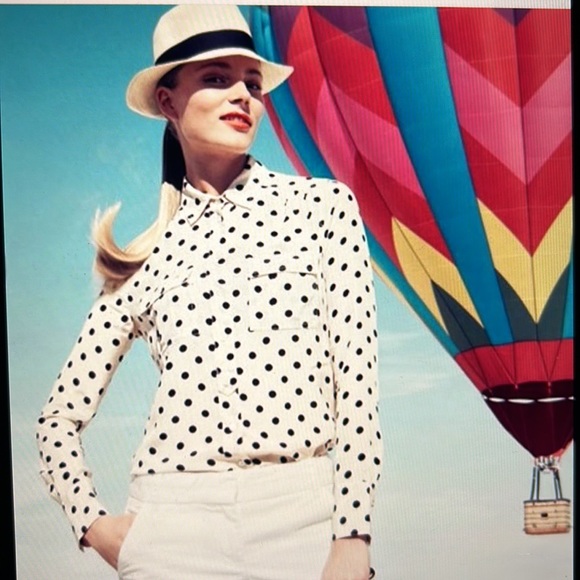J. Crew Tops - J.CREW Blythe Beige & Black Polka Dot Silk Blouse, 0